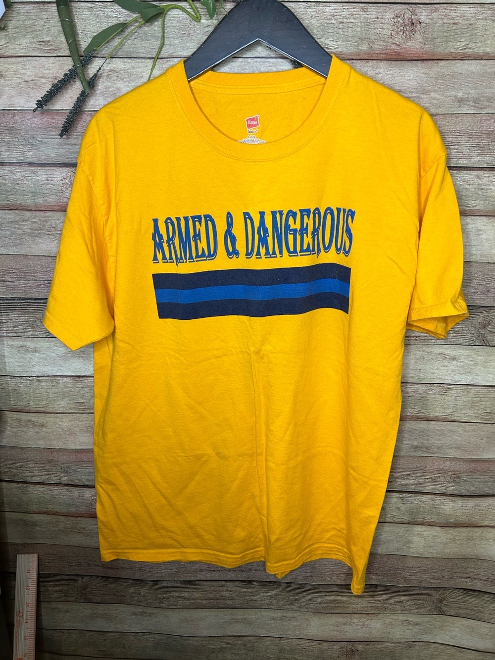 Armed & Dangerous Christian Graphic T-Shirt Yellow Faith Based Streetwear Large